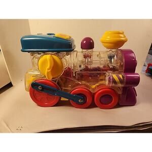 Blue Box Transparent Toy Train Engine WIND UP/SOUNDS BATTERY